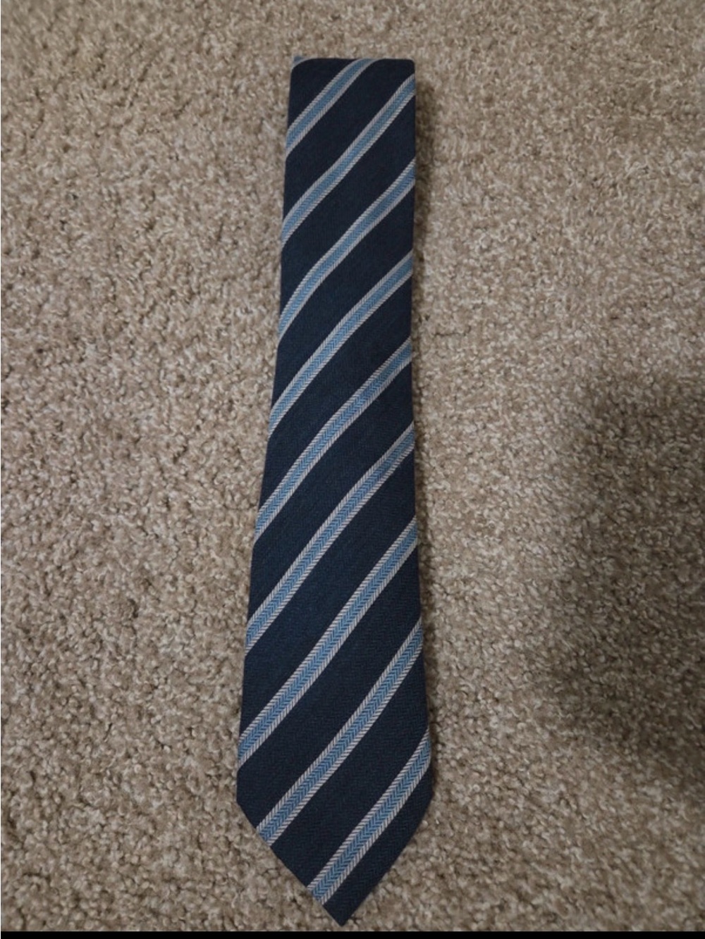Brioni Navy Tie with Light Blue and Gray Stripes